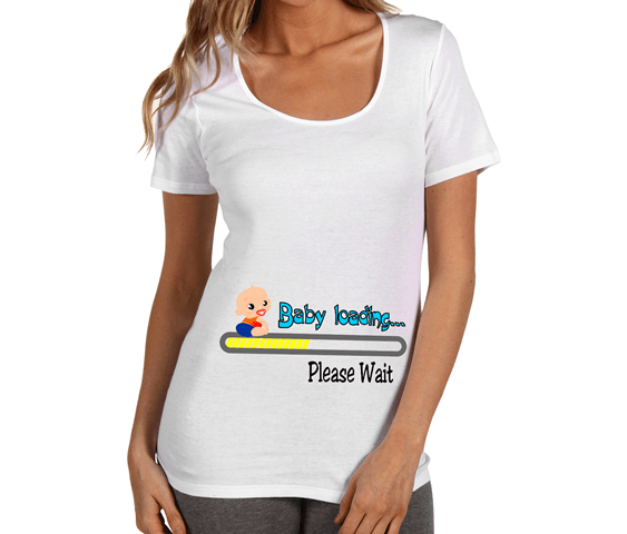 Дамска тениска за бременни ****  "Baby loading" в син и жълт цвят