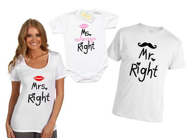 Комплект тениски и боди с щампа MR RIGHT/MRS RIGHT/MS ALWAYS RIGHT