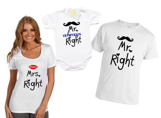 Комплект тениски с боди  "Mrs. right , Mr. always right, Mr.right  "